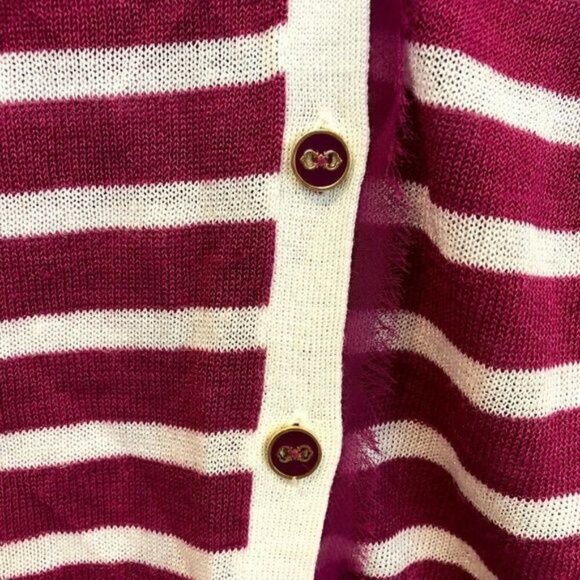 C Wonder Size XS Pink White Stripe V-Neck Knit Cardigan Sweater Chiffon Trim - Picture 3 of 7